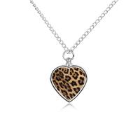 FodPand Custom Rough Leopard Print Urn Necklaces for Dog Cat Human Ashes 27.6" Cable Chain Memorial Heart Pendant Necklace with Filling Kit Pet Cremation Jewelry Keepsake Sympathy Gifts