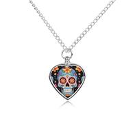 FodPand Custom Sugar Skulls Urn Necklaces for Dog Cat Human Ashes 27.6" Cable Chain Memorial Heart Pendant Necklace with Filling Kit Pet Cremation Jewelry Keepsake Sympathy Gifts