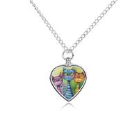 FodPand Custom Three Cats Side by Side Urn Necklaces for Dog Cat Human Ashes 27.6" Cable Chain Memorial Heart Pendant Necklace with Filling Kit Pet Cremation Jewelry Keepsake Sympathy Gifts