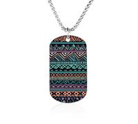 FodPand Custom Unique Aztec Pattern Photo Memorial Pendant Necklace 23.6" Box Chain Lightweight Military Dog Tag Necklace for Men Women Minimalist Couple Jewelry Keepsake Souvenir Gifts