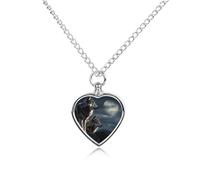 FodPand Custom Wolves In The Moonlight Urn Necklaces for Dog Cat Human Ashes 27.6" Cable Chain Memorial Heart Pendant Necklace with Filling Kit Pet Cremation Jewelry Keepsake Sympathy Gifts
