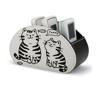 FodPand Cute Black White Lovely Cat Remote Control Holder, PU Leather Storage Box with 5 Compartments for TV, DVD Remotes, Multifunctional TV Remote Caddy for Living Room, Bedroom, Office