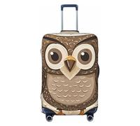 FodPand Cute Brown Cartoon Owls Travel Luggage Cover Elastic Suitcase Cover Protector Anti-Scratch Luggage Protector Universal Washable Travel Sleeve Baggage Case Fits 18-32 Inch Suitcase, Black, XL
