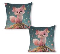 FodPand Cute Candy Fox Pillow Covers 18x18 Inch, Farmhouse Linen Pillow Cases for Couch, Double-Sided Decorative Throw Pillow Covers Square Cushion Covers for Living Room Bedroom