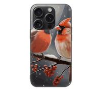 FodPand Cute Cardinal Birds Phone Case for iPhone 15 Tempered Glass Hard Phone Protective Cover Anti-Scratch Shockproof Minimalist Aesthetic Case for Women & Men Black