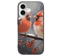 FodPand Cute Cardinal Birds Phone Case for iPhone 16 Tempered Glass Hard Phone Protective Cover Anti-Scratch Shockproof Minimalist Aesthetic Case for Women & Men Black