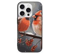 FodPand Cute Cardinal Birds Phone Case for iPhone 16 Tempered Glass Hard Phone Protective Cover Anti-Scratch Shockproof Minimalist Aesthetic Case for Women & Men Black