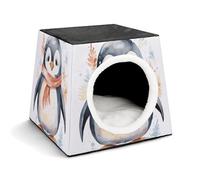 FODPAND Cute Cartoon Penguin Cat Bed Cave for Small Dog Cat House 3-in-1 Foldable Cats Beds with Removable Washable Cushioned Pillow Covered Cave Pet Tents with Non-Slip Bottom