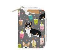 FodPand Cute Corgi Pet And Milk Tea Credit Card Holder Compact Leather Card Wallet Zipper Portable Id Purse 20 Cards Slots