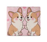FodPand Cute Corgis Love Bifold Wallet for Men Women, 4.3"x3.7" Compact Leather Wallet with ID Window & Coin Pocket, Slim Minimalist Card Holder for Daily Carry & Travel