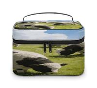 FodPand Cute Cows Watercolor Makeup Bag with Makeup Brush Compartment Cosmetic Bag with Handle And Zipper Portable Organizer Bag for Daily, Camping, Traveling, Hotel