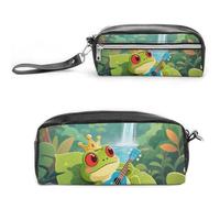 FodPand Cute Frog Pencil Pouch Mini Makeup Bag with Handle - 7.8x3.9x2.1 Inches Durable Waterproof PU Leather, Large Capacity Portable Pencil Case for Office, Travel