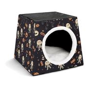 FODPAND Cute Halloween Pattern Cat Bed Cave for Small Dog Cat House 3-in-1 Foldable Cats Beds with Removable Washable Cushioned Pillow Covered Cave Pet Tents with Non-Slip Bottom