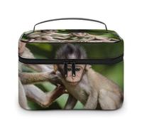 FodPand Cute Little Monkeys Makeup Bag,Portable Large Capacity Travel Cosmetic Bag Adjustable Lightweight Hand-held Makeup Box for Women Daily Use