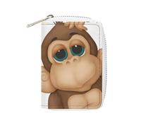 FodPand Cute Monkey Credit Card Holder Compact Leather Card Wallet Zipper Portable Id Purse 20 Cards Slots
