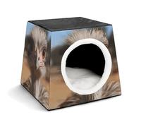 FODPAND Cute Ostrich Cat Bed Cave for Small Dog Cat House 3-in-1 Foldable Cats Beds with Removable Washable Cushioned Pillow Covered Cave Pet Tents with Non-Slip Bottom