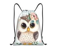 FodPand Cute Owl with Flowers Drawstring Backpack Sports Gym Sackpack Waterproof Swim Bag Men Women Draw String Bag, Black, S
