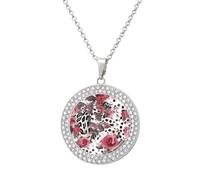 FodPand Cute Pink Rose Mix Leopard Pattern Necklaces for Women Round Pendant Necklace Charm Coin Pendant Elegant Circle Diamond Necklace Disc Necklace Disk Dainty Necklaces Fashion Jewelry, One Size