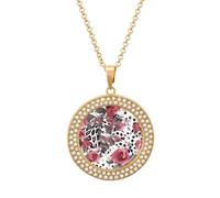 FodPand Cute Pink Rose Mix Leopard Pattern Necklaces for Women Round Pendant Necklace Charm Coin Pendant Elegant Circle Diamond Necklace Disc Necklace Disk Dainty Necklaces Fashion Jewelry, One Size