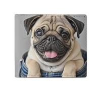 FodPand Cute Pug Dog Bifold Wallet for Men Women, 4.3"x3.7" Compact Leather Wallet with ID Window & Coin Pocket, Slim Minimalist Card Holder for Daily Carry & Travel