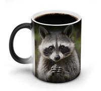 FodPand Cute Raccoon Magic Color Changing Mug 11 Oz Black Ceramic Heat Sensitive Coffee Cup Temperature Activated Mug for Hot Cocoa Tea Drinks Funny Novelty Gift for Coffee Lovers Men Women
