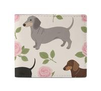 FodPand Dachshund Floral Bifold Wallet for Men Women, 4.3"x3.7" Compact Leather Wallet with ID Window & Coin Pocket, Slim Minimalist Card Holder for Daily Carry & Travel