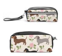 FodPand Dachshund Floral Pencil Pouch Mini Makeup Bag with Handle - 7.8x3.9x2.1 Inches Durable Waterproof PU Leather, Large Capacity Portable Pencil Case for Office, Travel