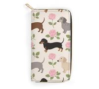 FodPand Dachshund Floral Wallets for Men Women - PU Leather Zip Around Wallet with 4 Card Slots & 3 Cash Compartments, 7.8 X 4.1 Inch Large Capacity Long Purse for Travel