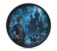 FodPand Dark Fairytale Skeleton Carriage Silent Non-Ticking Wall Clock 10 Inch Modern Round Clock for Living Room, Kitchen, Bedroom, Office, Decorative Clocks with Easy Read Numbers
