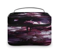 FodPand Dark Fantasy Contrast Floral Makeup Bag with Makeup Brush Compartment Cosmetic Bag with Handle And Zipper Portable Organizer Bag for Daily, Camping, Traveling, Hotel