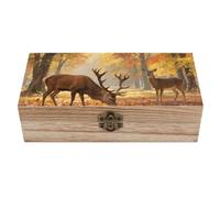 FodPand Decorative Keepsake Box Wooden Storage Boxes with Hinged Lid Handmade Deers Fall Trees Wood Organizer Memory Treasure Box for Jewelry Craft Card Photo Storage Wedding Bridal Shower Gifts