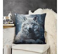 FodPand Decorative Wolf Sitting in The Snow Throw Pillow Covers 20x20 Soft Plush Cozy Cushion Cases with Invisible Zipper Body Pillowcase Square Accent Pillow Shams for Couch Sofa Bedroom Living Room