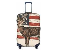 FodPand Deer American Flag Travel Luggage Cover Elastic Suitcase Cover Protector Anti-Scratch Luggage Protector Universal Washable Travel Sleeve Baggage Case Fits 18-32 Inch Suitcase, Black, M