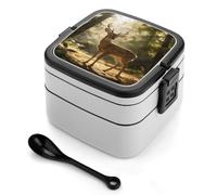 FodPand Deer Encounter The Dawn Light Bento Box,2 Stackable Bento Lunch Containers Lunchable Food Container with Utensil Adult Lunch Box for Dining Out, Work, Picnic