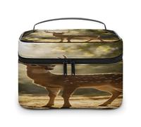 FodPand Deer Encounter The Dawn Light Makeup Bag with Makeup Brush Compartment Cosmetic Bag with Handle And Zipper Portable Organizer Bag for Daily, Camping, Traveling, Hotel