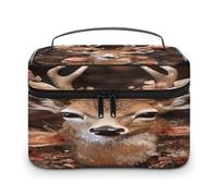 FodPand Deer Wearing Flowers Makeup Bag,Portable Large Capacity Travel Cosmetic Bag Adjustable Lightweight Hand-held Makeup Box for Women Daily Use