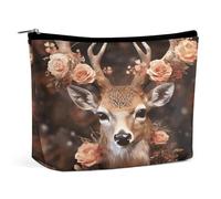 FodPand Deer Wearing Flowers Toiletry Bag Large Capacity Makeup Bag Travel Makeup Pouch Mini Cosmetic Bags Zipper Make Up Storage Pouch Make Up Organizer Tool Pouchs
