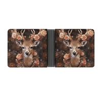 FodPand Deer Wearing Flowers Wallet Slim Minimalist Men Wallet Durable Portable Bifold Purse PU Passcase