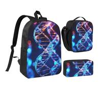 FodPand DNA Genetic Helix Backpack Set 3 PCS - 17 Inch Laptop Backpack with Lunch Bag, Waterproof Daypack Insulated Lunch Box Large Capacity Coin Pouch Personalized Gift
