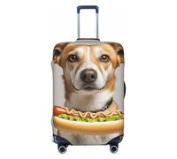 FodPand Dog holding a hot dog Travel Luggage Cover Elastic Suitcase Cover Protector Anti-Scratch Luggage Protector Universal Washable Travel Sleeve Baggage Case Fits 18-32 Inch Suitcase, Black, L