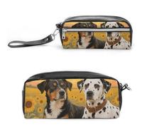 FodPand Dog Paint And Sunset Pencil Pouch Mini Makeup Bag with Handle - 7.8x3.9x2.1 Inches Durable Waterproof PU Leather, Large Capacity Portable Pencil Case for Office, Travel