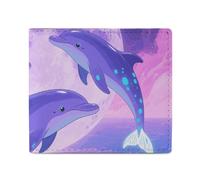 FodPand Dolphin Moon Bifold Wallet for Men Women, 4.3"x3.7" Compact Leather Wallet with ID Window & Coin Pocket, Slim Minimalist Card Holder for Daily Carry & Travel