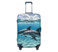 FodPand Dolphins In The Sea Travel Luggage Cover Elastic Suitcase Cover Protector Anti-Scratch Luggage Protector Universal Washable Travel Sleeve Baggage Case Fits 18-32 Inch Suitcase, Black, L