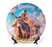 FodPand Donkey in Candy Bone China Decorative Plate with Display Stand Porcelain Wall Hanging Plate for Home Office Decor Elegant Round Ceramic Plates for Home Decor & Gift Idea 10inch