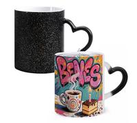 FodPand Doodle Style Coffee Cake Color Changing Mugs Heat Sensitive Ceramic Coffee Mugs Funny Temperature Changing Mug Novelty Magic Cup Gift for Coffee Lover 11 Oz