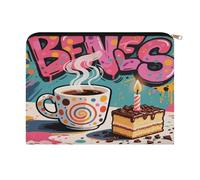 FodPand Doodle Style Coffee Cake Travel Makeup Bag, Aesthetic Portable Cosmetic Bags with Zipper, Makeup Pouch, Cute Travel Toiletry Bag Skincare Bags for Women