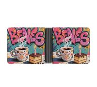 FodPand Doodle Style Coffee Cake Wallet for Men Leather Bifold Wallet Front Pocket Wallets Card Holder Wallets Money Clip