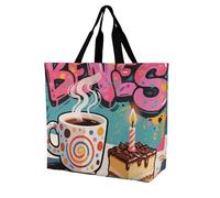FodPand Doodle Style Coffee CakeTote Bag for Women Foldable Beach Bag Reusable Grocery Bags Crossbody Shoulder Bags