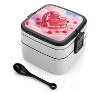 FodPand Double-Layer Bento Box with Spoon, 1000ml Leak-Proof Lunch Container - Divided Compartments & Easy Carry Handle, Candy Heart Lunch Box for Office, Picnic