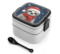 FodPand Double-Layer Bento Box with Spoon, 1000ml Leak-Proof Lunch Container - Divided Compartments & Easy Carry Handle, Christmas Sloth Lunch Box for Office, Picnic